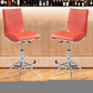 Set of Two Orange and Silver Faux Leather and Metal Low Back Adjustable Height Bar Chairs