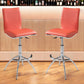 Set of Two Orange and Silver Faux Leather and Metal Low Back Adjustable Height Bar Chairs