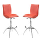 Set of Two Orange and Silver Faux Leather and Metal Low Back Adjustable Height Bar Chairs