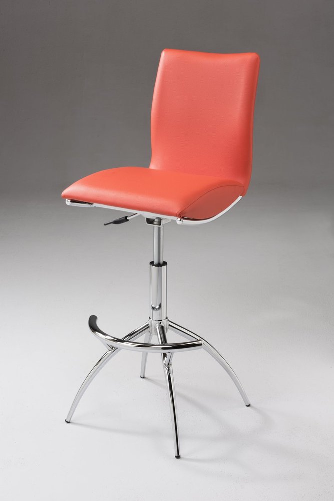 Set of Two Orange and Silver Faux Leather and Metal Low Back Adjustable Height Bar Chairs