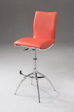 Set of Two Orange and Silver Faux Leather and Metal Low Back Adjustable Height Bar Chairs