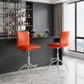 Set of Two Red and Silver Faux Leather and Metal Low Back Adjustable Height Bar Chairs