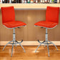 Set of Two Red and Silver Faux Leather and Metal Low Back Adjustable Height Bar Chairs