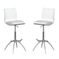 Set of Two White and Silver Faux Leather and Metal Low Back Adjustable Height Bar Chairs