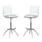 Set of Two White and Silver Faux Leather and Metal Low Back Adjustable Height Bar Chairs
