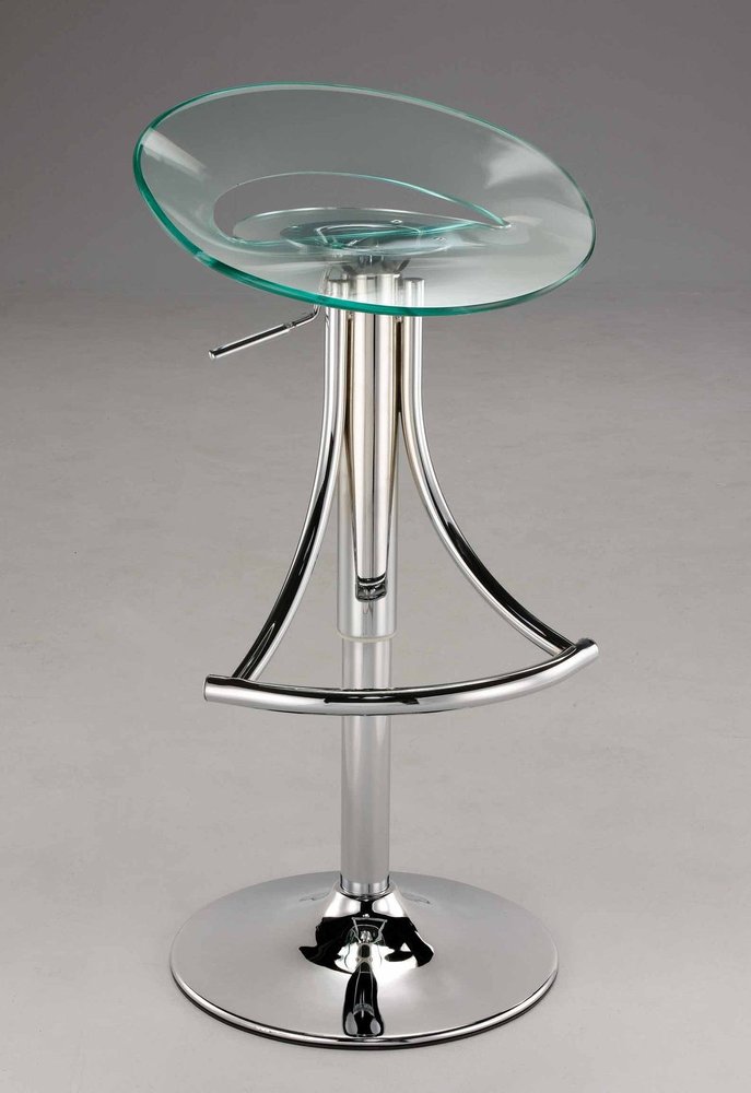 Clear and Silver Metal and Heavy Duty Plastic Low Back Adjustable Height Bar Chair