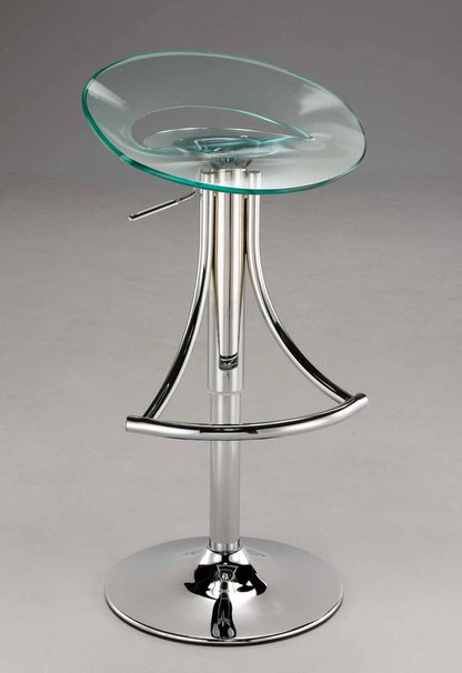 Clear and Silver Metal and Heavy Duty Plastic Low Back Adjustable Height Bar Chair