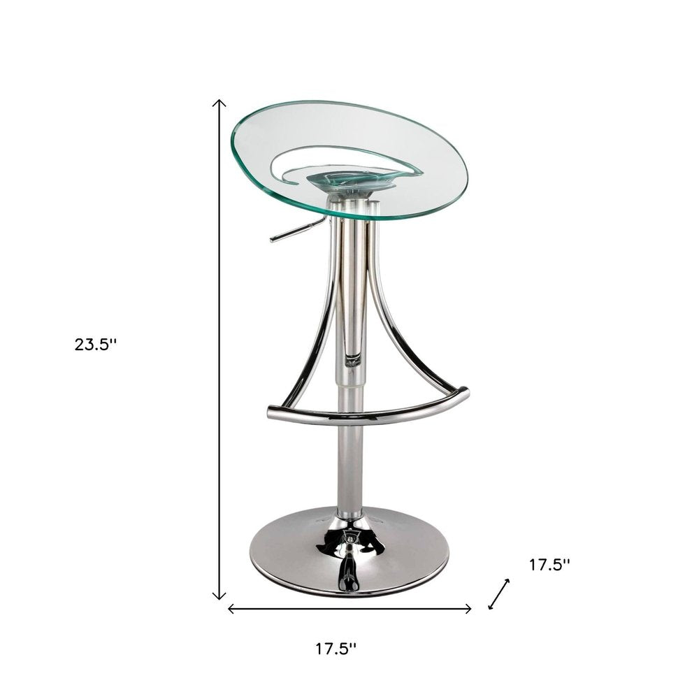 Clear and Silver Metal and Heavy Duty Plastic Low Back Adjustable Height Bar Chair