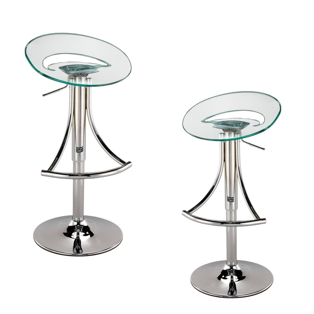 Clear and Silver Metal and Heavy Duty Plastic Low Back Adjustable Height Bar Chair