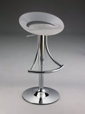 White and Silver Acrylic and Metal Low Back Adjustable Height Bar Chair