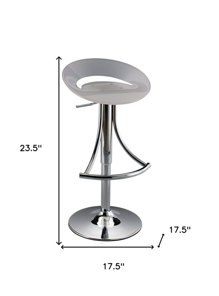 White and Silver Acrylic and Metal Low Back Adjustable Height Bar Chair