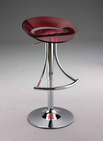 Red and Silver Acrylic and Metal Low Back Adjustable Height Bar Chair