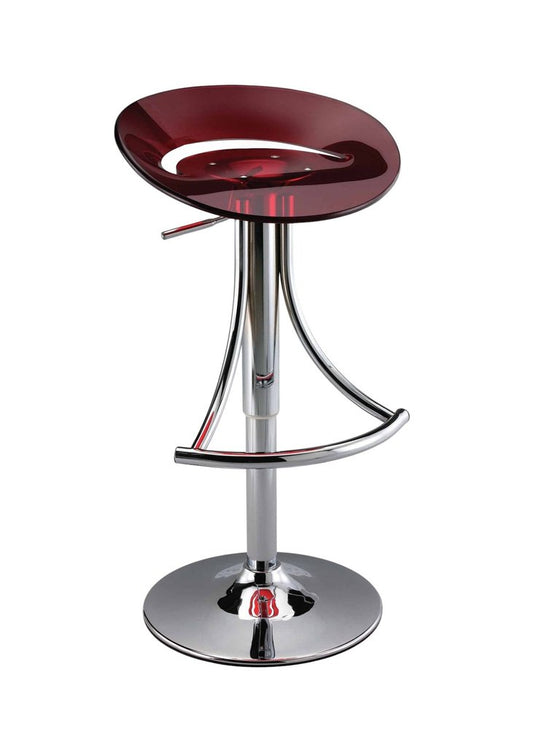 Red and Silver Acrylic and Metal Low Back Adjustable Height Bar Chair