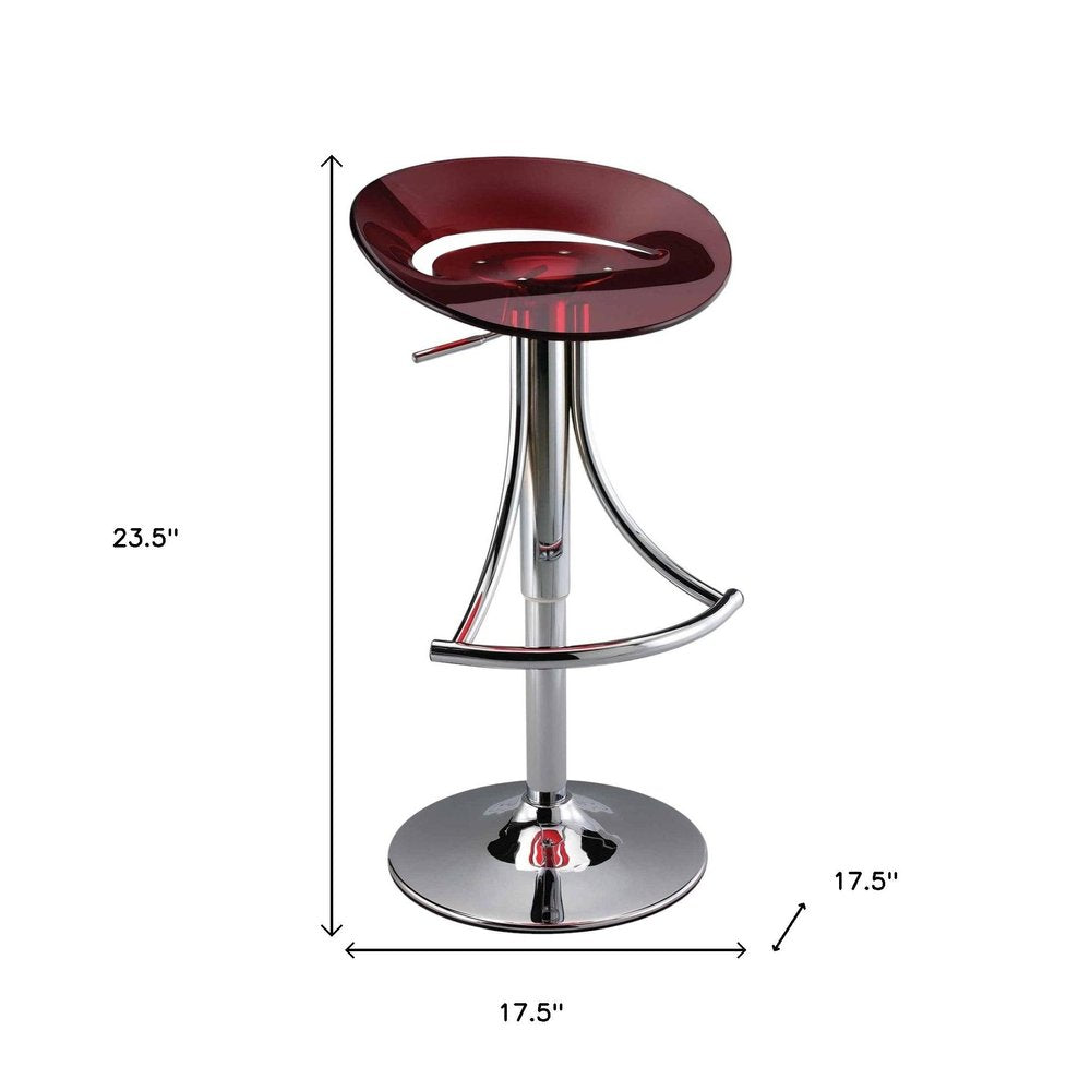 Red and Silver Acrylic and Metal Low Back Adjustable Height Bar Chair