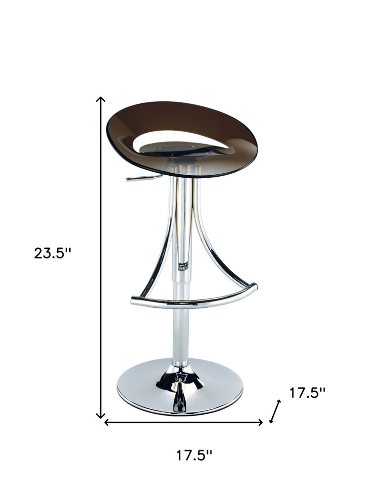 Dark Gray and Silver Acrylic and Metal Low Back Adjustable Height Bar Chair