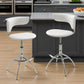 Set of Two White and Silver Metal and Faux Leather Low Back Adjustable Height Bar Chairs
