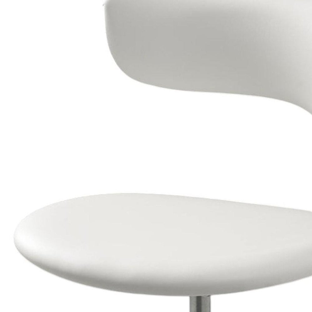 Set of Two White and Silver Metal and Faux Leather Low Back Adjustable Height Bar Chairs