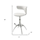 Set of Two White and Silver Metal and Faux Leather Low Back Adjustable Height Bar Chairs