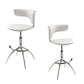 Set of Two White and Silver Metal and Faux Leather Low Back Adjustable Height Bar Chairs