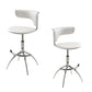 Set of Two White and Silver Metal and Faux Leather Low Back Adjustable Height Bar Chairs