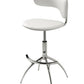 Set of Two White and Silver Metal and Faux Leather Low Back Adjustable Height Bar Chairs