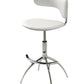 Set of Two White and Silver Metal and Faux Leather Low Back Adjustable Height Bar Chairs