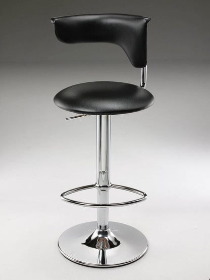 Black and Silver Faux Leather and Metal Low Back Adjustable Height Bar Chair