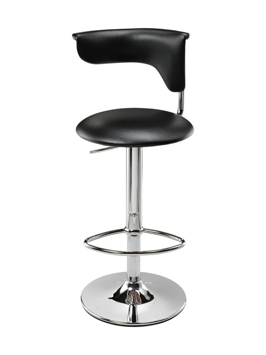 Black and Silver Faux Leather and Metal Low Back Adjustable Height Bar Chair