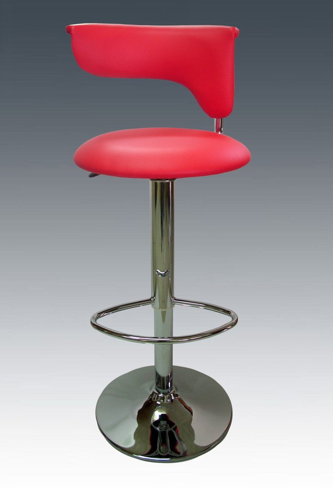 Red and Silver Faux Leather and Metal Low Back Adjustable Height Bar Chair