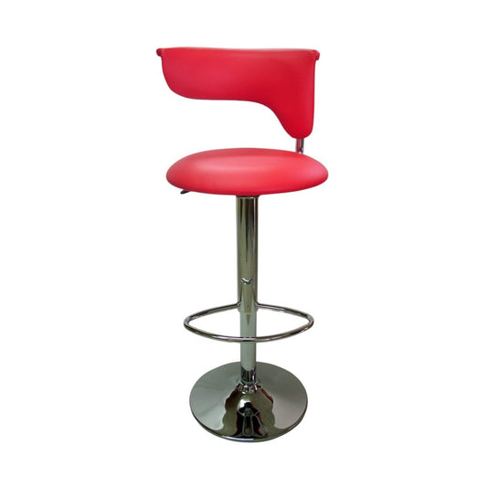 Red and Silver Faux Leather and Metal Low Back Adjustable Height Bar Chair