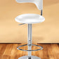 White and Silver Faux Leather and Metal Low Back Adjustable Height Bar Chair
