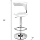 White and Silver Faux Leather and Metal Low Back Adjustable Height Bar Chair