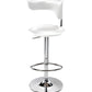 White and Silver Faux Leather and Metal Low Back Adjustable Height Bar Chair