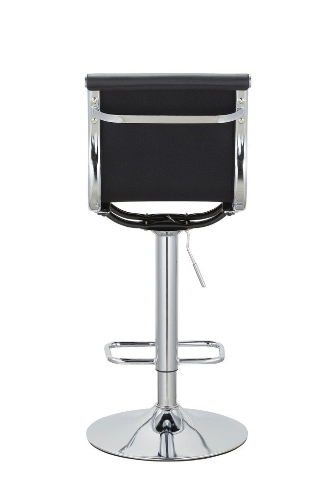 Set of Two Black and Silver Faux Leather and Metal Low Back Adjustable Height Bar Chairs