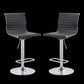 Set of Two Black and Silver Faux Leather and Metal Low Back Adjustable Height Bar Chairs