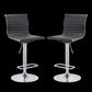 Set of Two Black and Silver Faux Leather and Metal Low Back Adjustable Height Bar Chairs