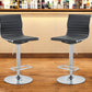 Set of Two Black and Silver Faux Leather and Metal Low Back Adjustable Height Bar Chairs