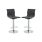 Set of Two Black and Silver Faux Leather and Metal Low Back Adjustable Height Bar Chairs