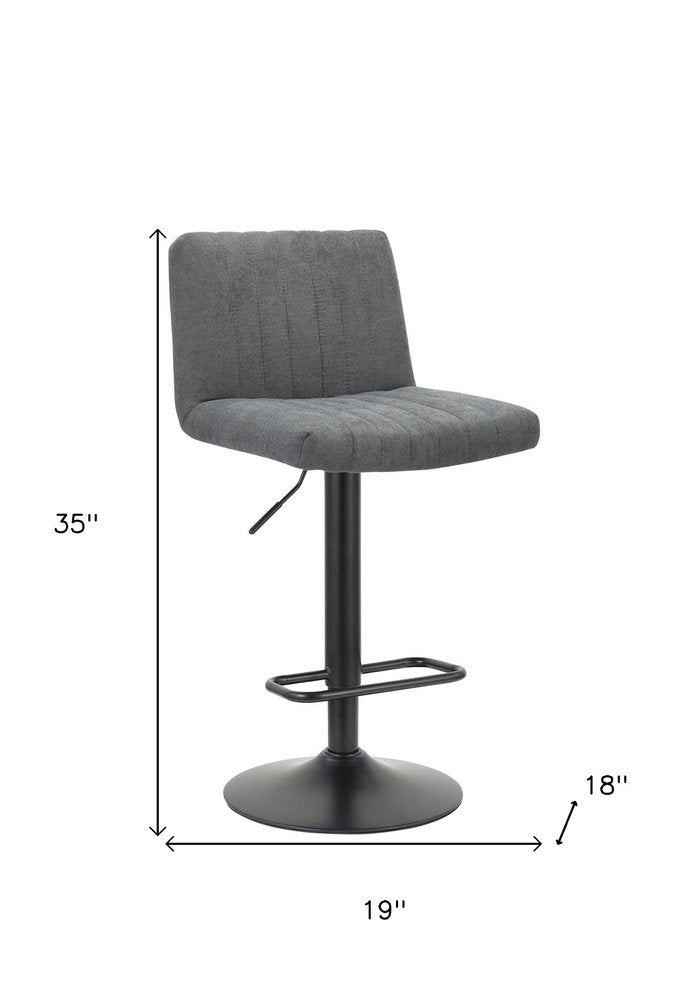 Set of Two Gray and Black Fabric and Metal Low Back Adjustable Height Bar Chairs