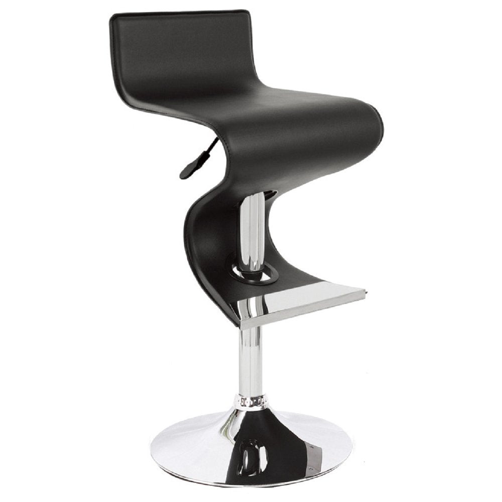 Black and Silver Faux Leather and Metal Low Back Adjustable Height Bar Chair