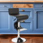 Black and Silver Faux Leather and Metal Low Back Adjustable Height Bar Chair