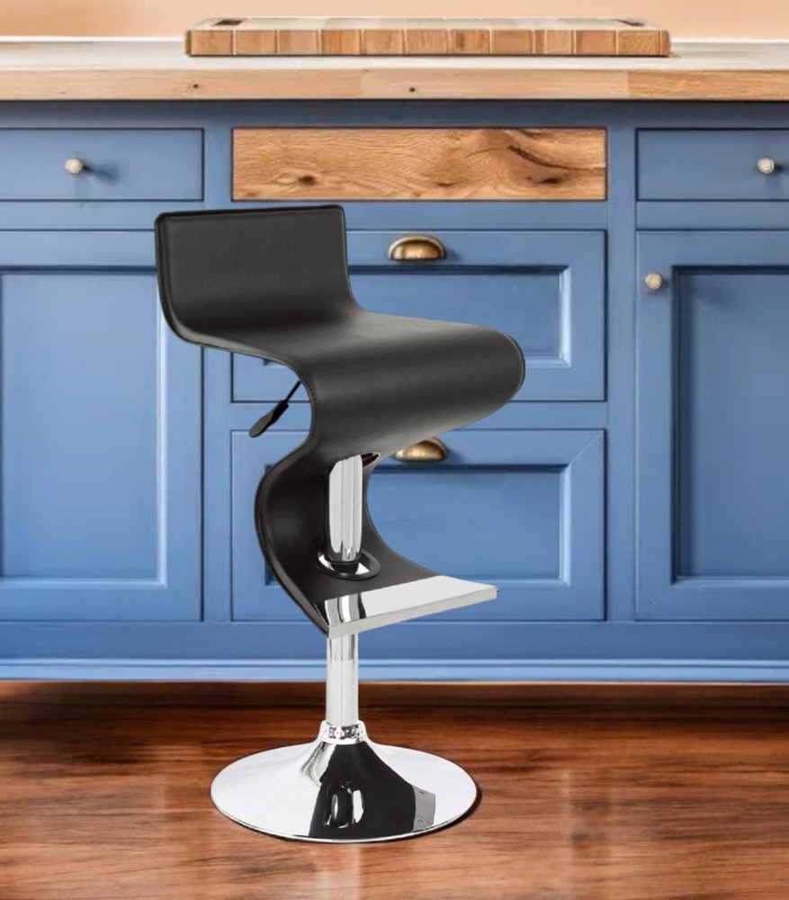 Black and Silver Faux Leather and Metal Low Back Adjustable Height Bar Chair