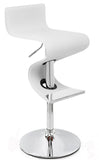 White and Silver Faux Leather and Metal Low Back Adjustable Height Bar Chair