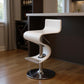 White and Silver Faux Leather and Metal Low Back Adjustable Height Bar Chair