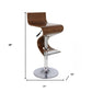 Brown and Silver Solid Wood and Metal Low Back Adjustable Height Bar Chair