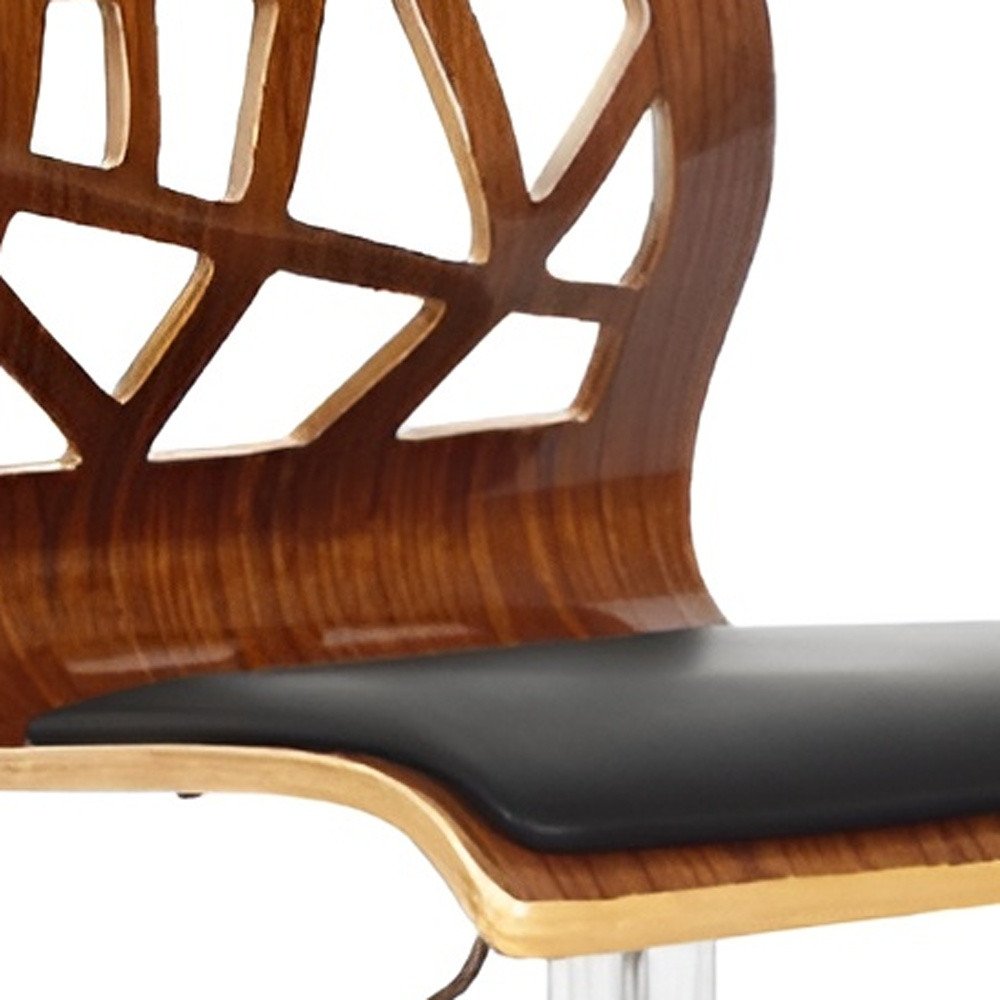 Black Brown And Silver Faux Leather And Wood Low Back Adjustable Height Bar Chair