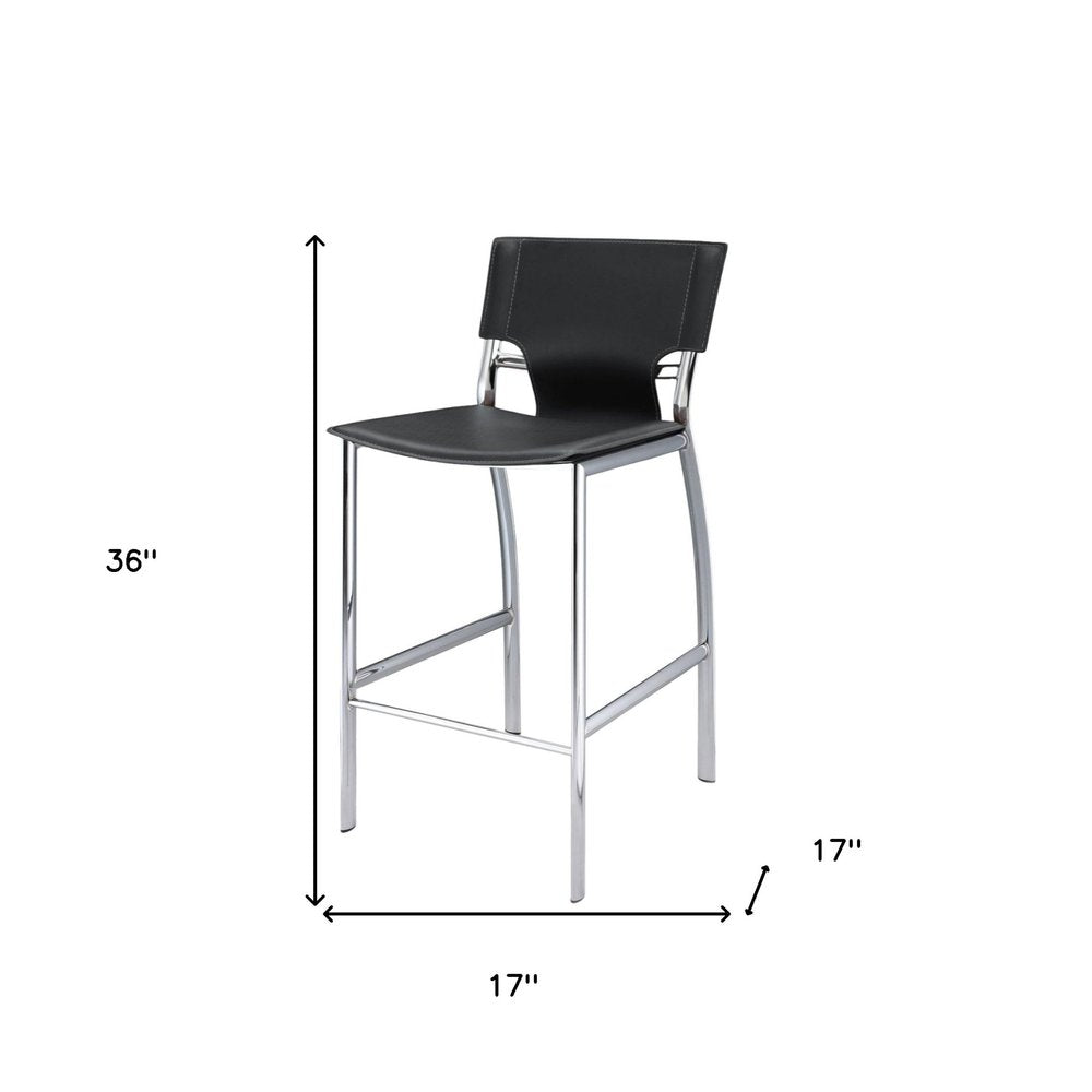 Set of Two 25" Gray and Silver Faux Leather and Metal Low Back Counter Height Bar Chairs