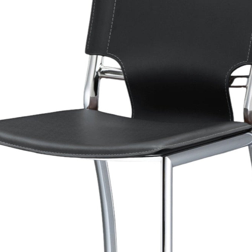 Set of Two 25" Gray and Silver Faux Leather and Metal Low Back Counter Height Bar Chairs