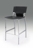 Set of Two 25" Black and Silver Faux Leather and Metal Low Back Counter Height Bar Chairs