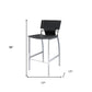Set of Two 25" Black and Silver Faux Leather and Metal Low Back Counter Height Bar Chairs